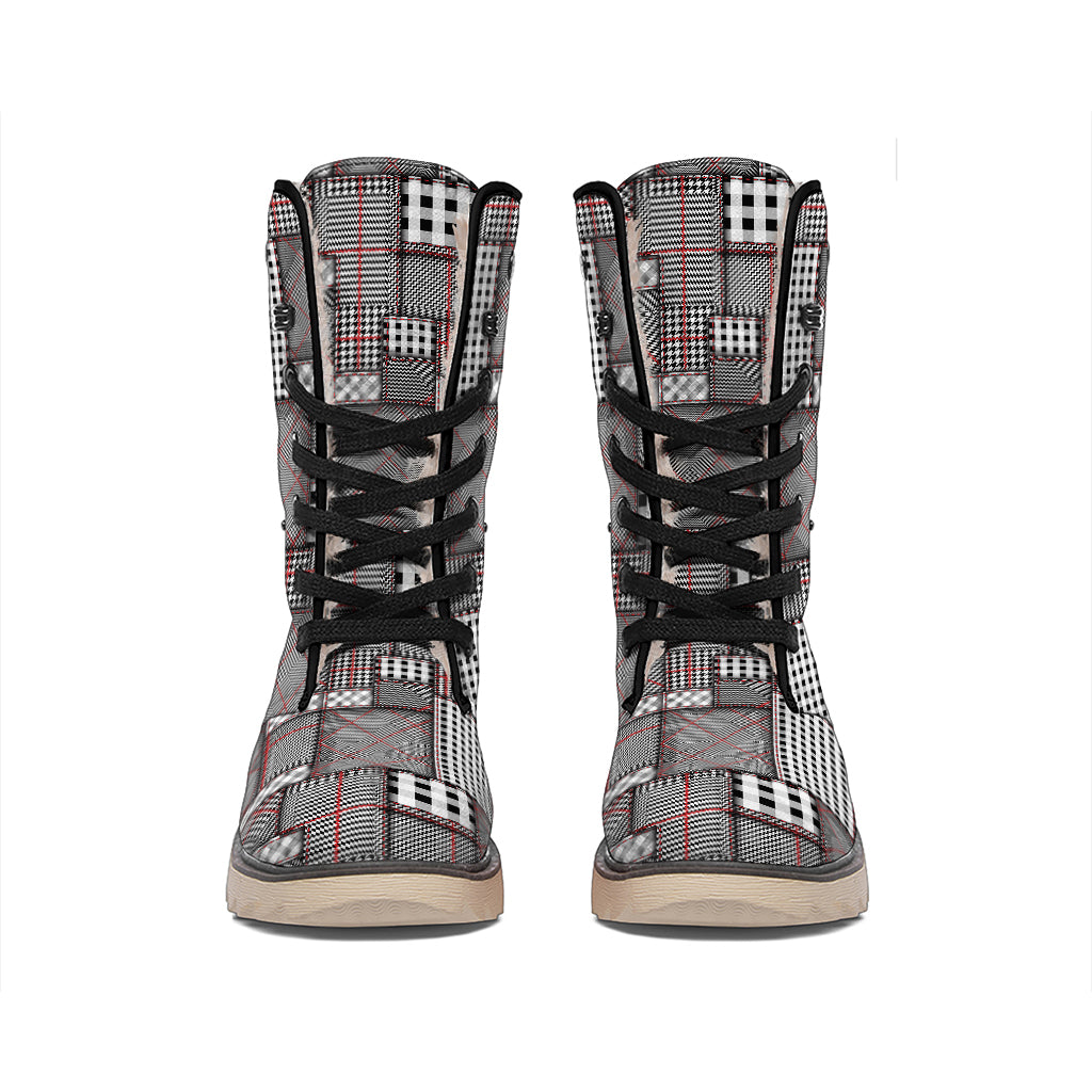 Glen Plaid Patchwork Pattern Print Winter Boots