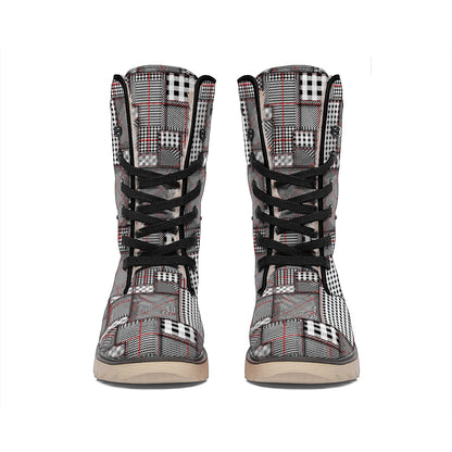 Glen Plaid Patchwork Pattern Print Winter Boots