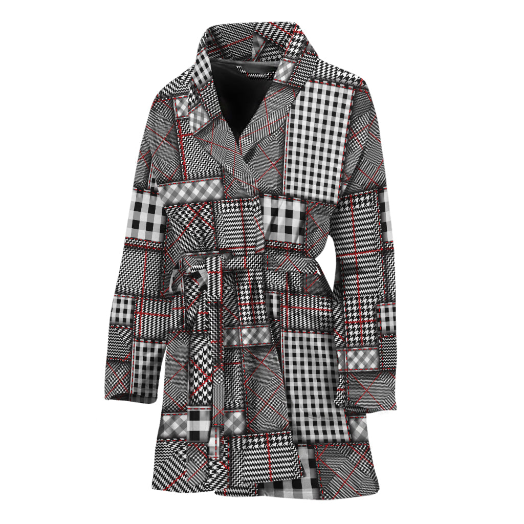 Glen Plaid Patchwork Pattern Print Women's Bathrobe