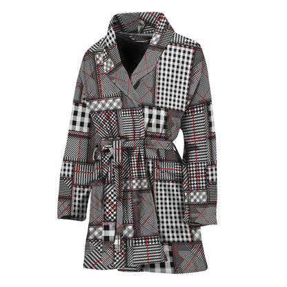 Glen Plaid Patchwork Pattern Print Women's Bathrobe
