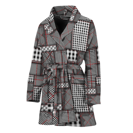 Glen Plaid Patchwork Pattern Print Women's Bathrobe