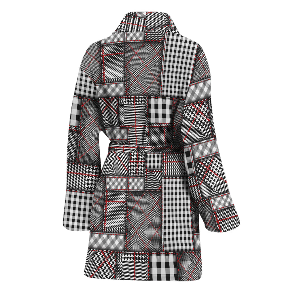 Glen Plaid Patchwork Pattern Print Women's Bathrobe