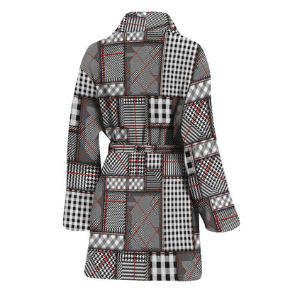 Glen Plaid Patchwork Pattern Print Women's Bathrobe