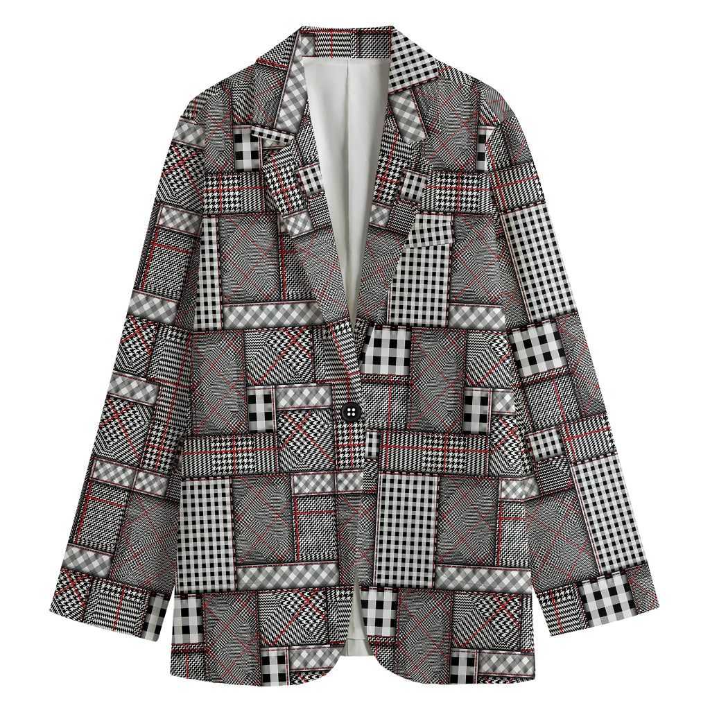 Glen Plaid Patchwork Pattern Print Women's Blazer