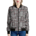 Glen Plaid Patchwork Pattern Print Women's Bomber Jacket