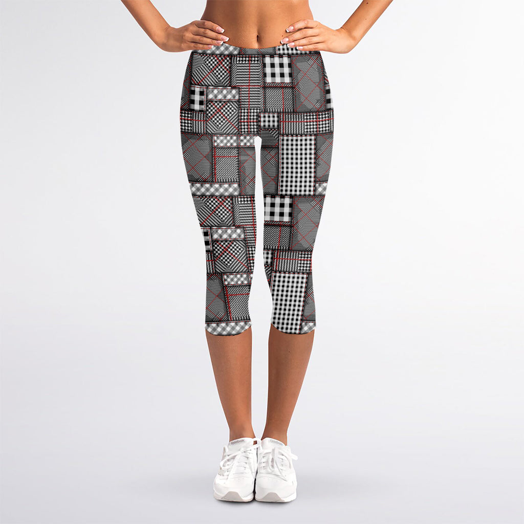 Glen Plaid Patchwork Pattern Print Women's Capri Leggings