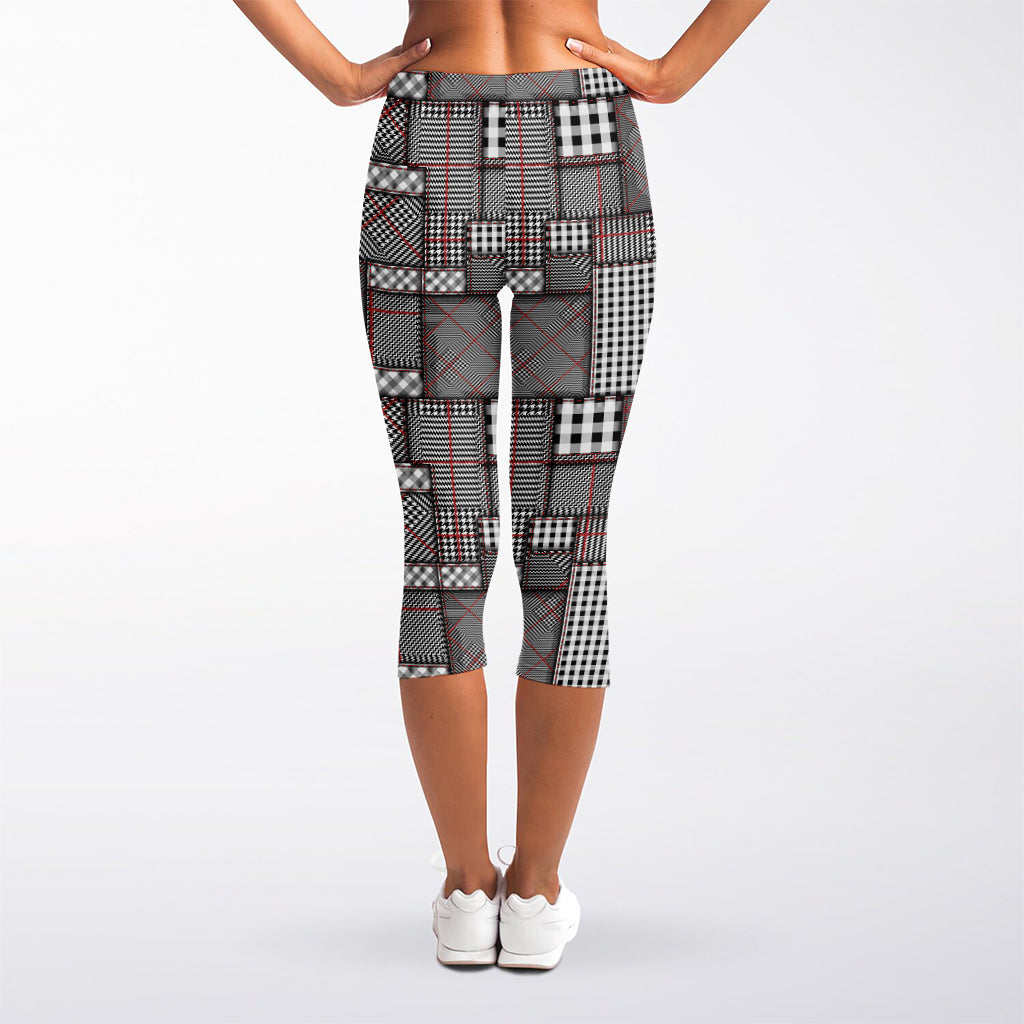 Glen Plaid Patchwork Pattern Print Women's Capri Leggings