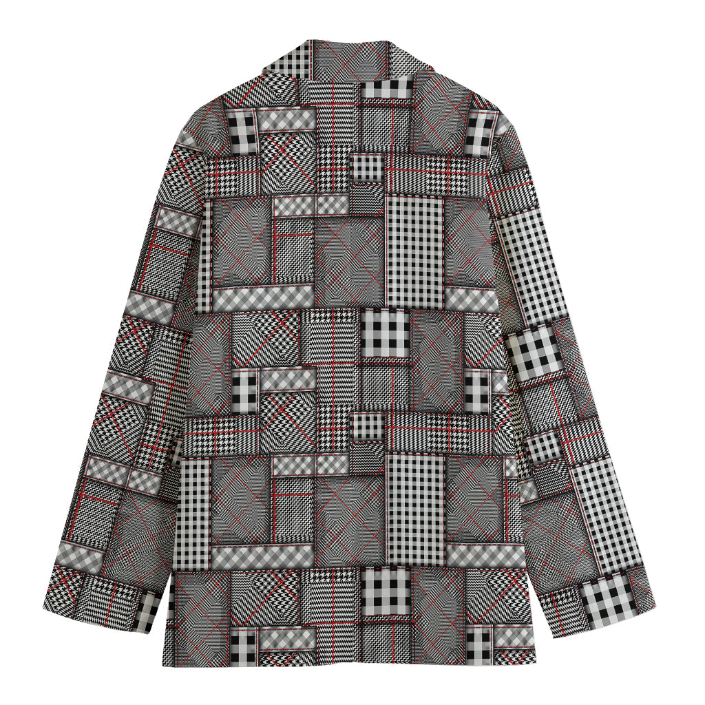 Glen Plaid Patchwork Pattern Print Women's Cotton Blazer