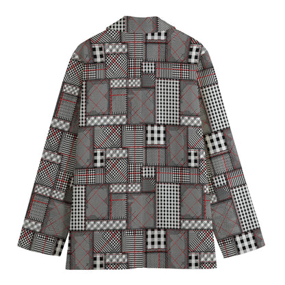 Glen Plaid Patchwork Pattern Print Women's Cotton Blazer