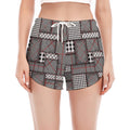 Glen Plaid Patchwork Pattern Print Women's Split Running Shorts