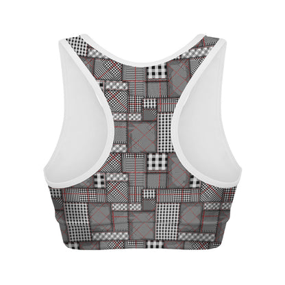 Glen Plaid Patchwork Pattern Print Women's Sports Bra