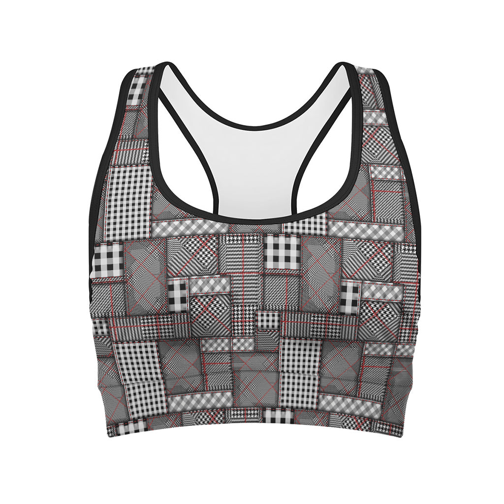 Glen Plaid Patchwork Pattern Print Women's Sports Bra