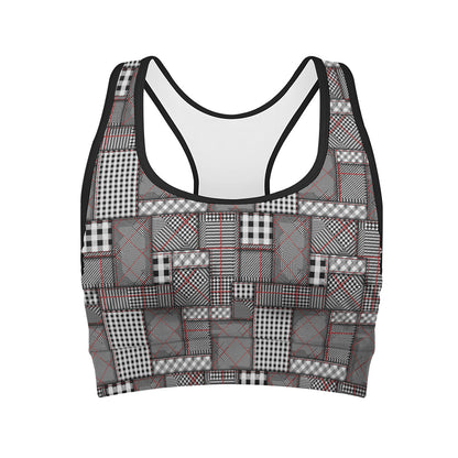 Glen Plaid Patchwork Pattern Print Women's Sports Bra