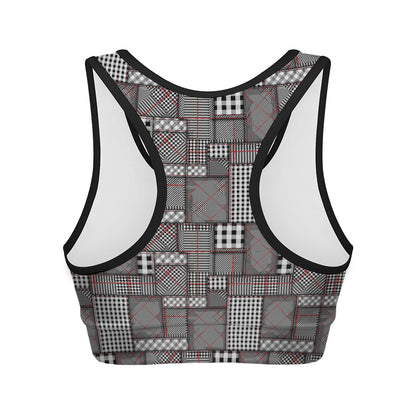 Glen Plaid Patchwork Pattern Print Women's Sports Bra