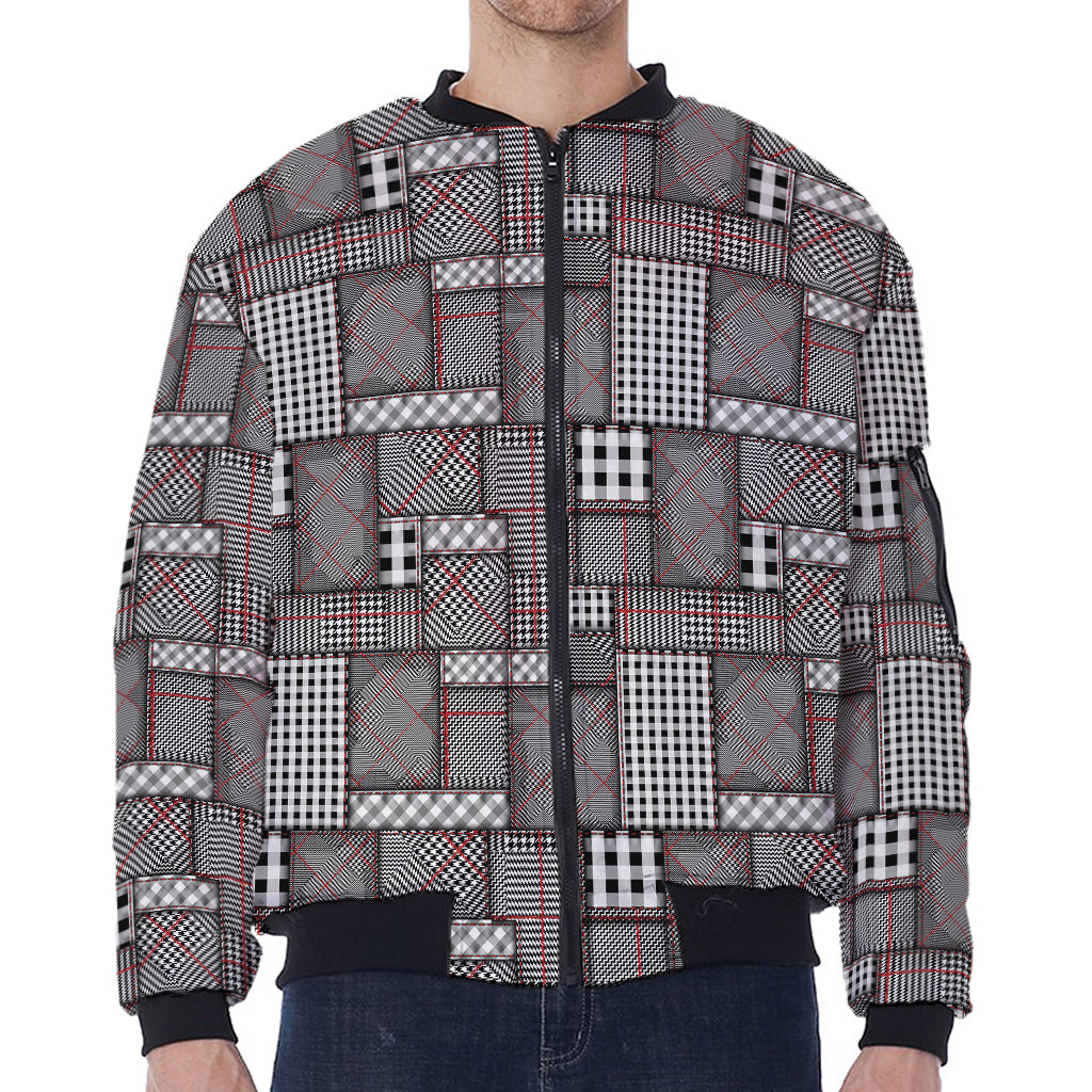 Glen Plaid Patchwork Pattern Print Zip Sleeve Bomber Jacket