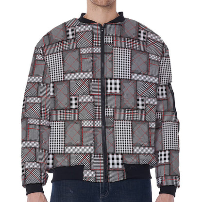 Glen Plaid Patchwork Pattern Print Zip Sleeve Bomber Jacket