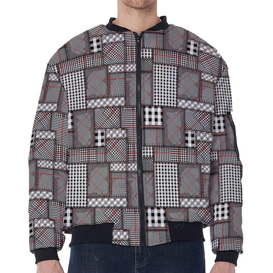 Glen Plaid Patchwork Pattern Print Zip Sleeve Bomber Jacket