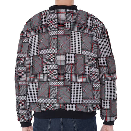 Glen Plaid Patchwork Pattern Print Zip Sleeve Bomber Jacket