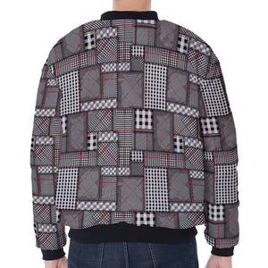 Glen Plaid Patchwork Pattern Print Zip Sleeve Bomber Jacket