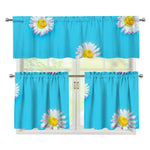 Glitch Daisy Flower Print 3 Piece Kitchen Curtains