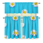 Glitch Daisy Flower Print 3 Piece Kitchen Curtains