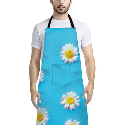 Glitch Daisy Flower Print Bib Apron With Pocket