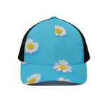 Glitch Daisy Flower Print Black Mesh Trucker Cap