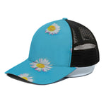Glitch Daisy Flower Print Black Mesh Trucker Cap