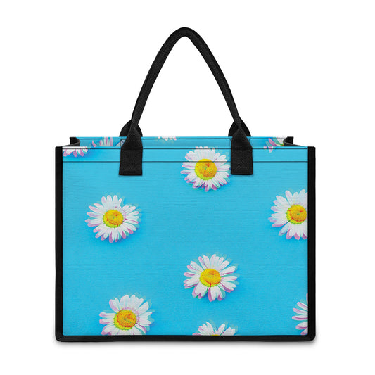 Glitch Daisy Flower Print Canvas Tote Bag