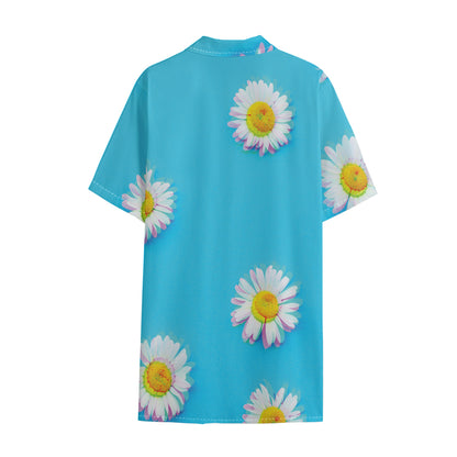 Glitch Daisy Flower Print Cotton Hawaiian Shirt