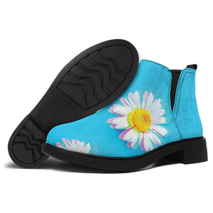 Glitch Daisy Flower Print Flat Ankle Boots