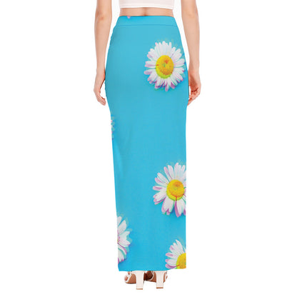 Glitch Daisy Flower Print High Slit Maxi Skirt