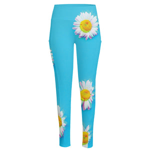 Glitch Daisy Flower Print High-Waisted Pocket Leggings