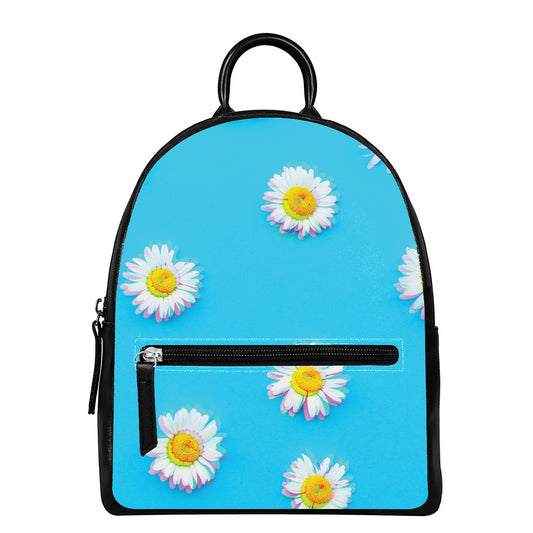 Glitch Daisy Flower Print Leather Backpack