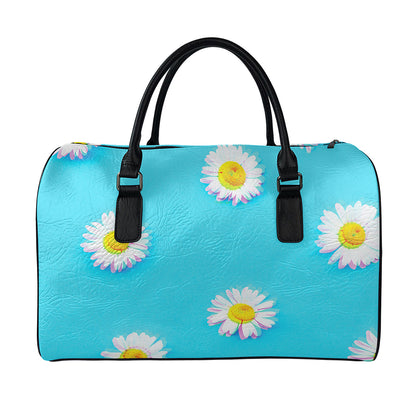 Glitch Daisy Flower Print Leather Duffle Bag