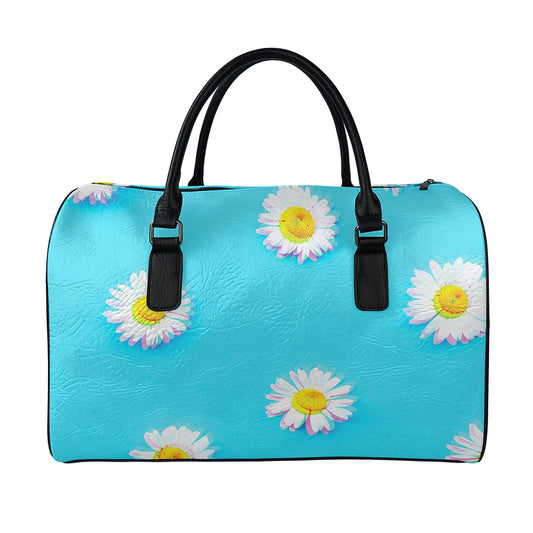 Glitch Daisy Flower Print Leather Duffle Bag