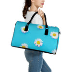Glitch Daisy Flower Print Leather Duffle Bag
