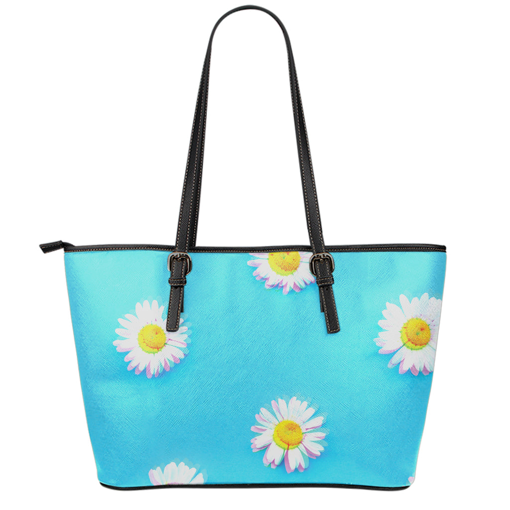 Glitch Daisy Flower Print Leather Tote Bag