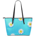 Glitch Daisy Flower Print Leather Tote Bag With Zipper