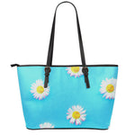 Glitch Daisy Flower Print Leather Tote Bag