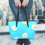 Glitch Daisy Flower Print Leather Tote Bag