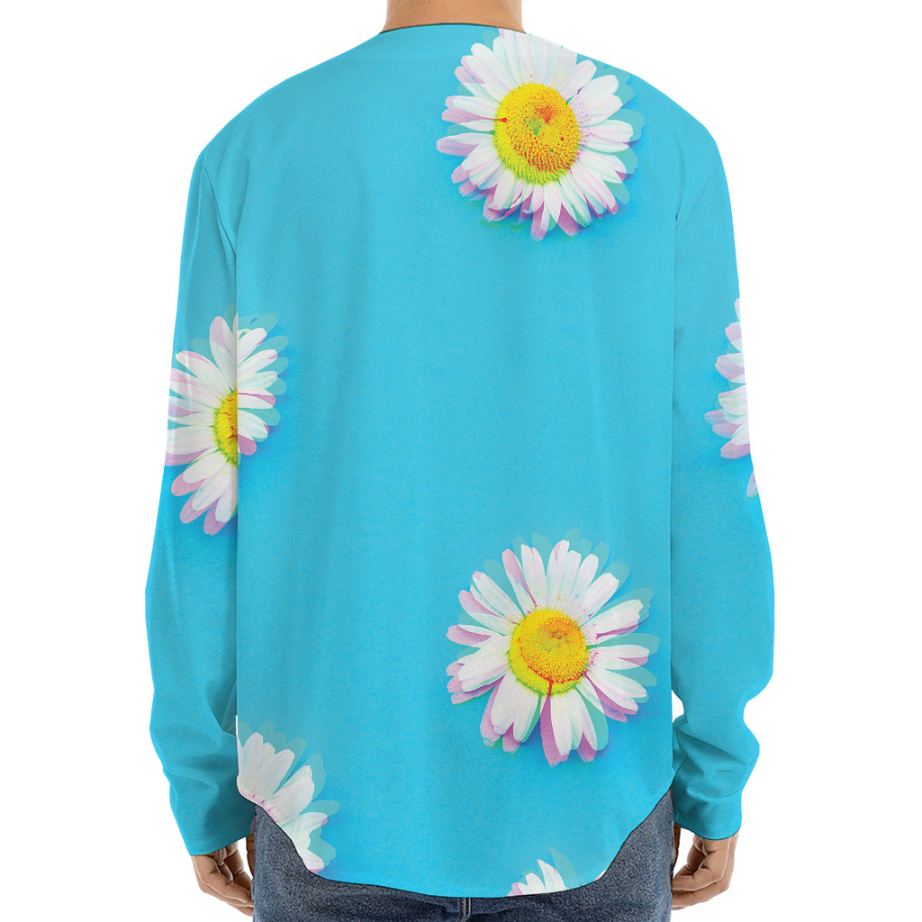 Glitch Daisy Flower Print Long Sleeve Baseball Jersey