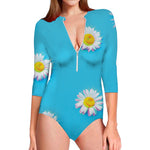 Glitch Daisy Flower Print Long Sleeve Swimsuit