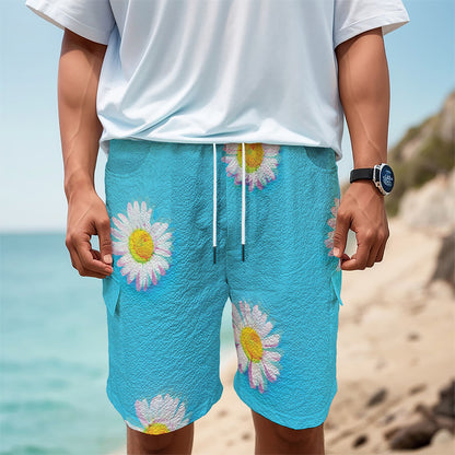 Glitch Daisy Flower Print Men's Cargo Shorts