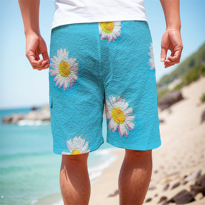 Glitch Daisy Flower Print Men's Cargo Shorts