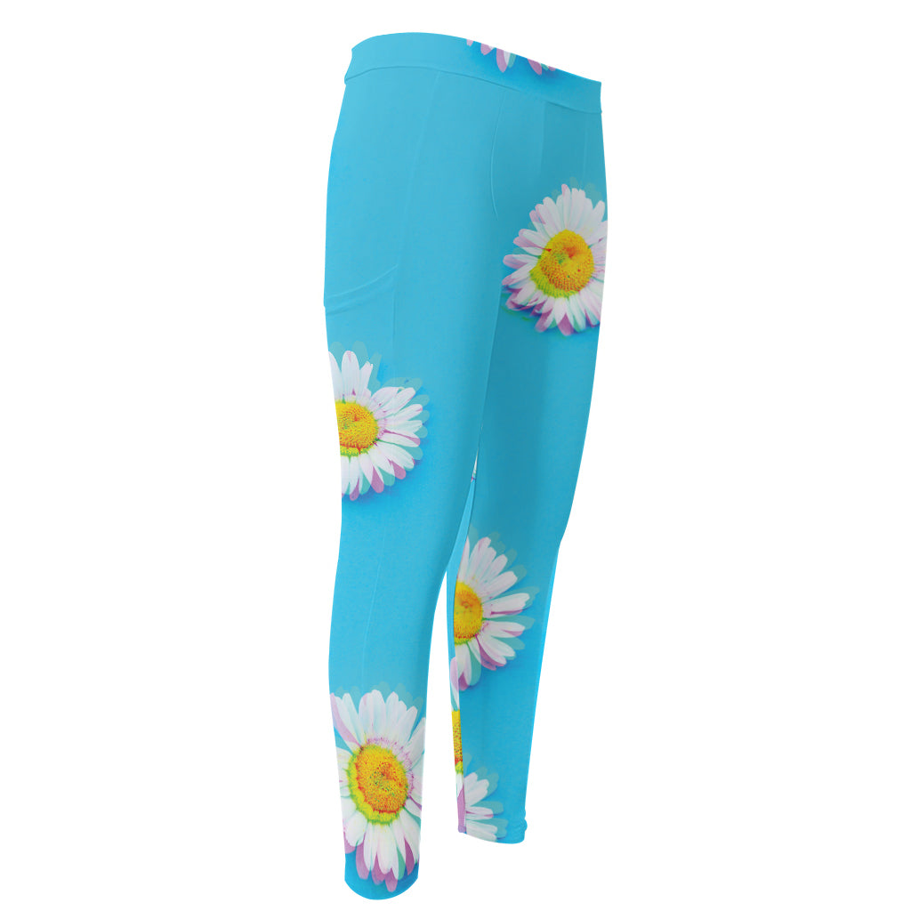 Glitch Daisy Flower Print Men's Compression Pants