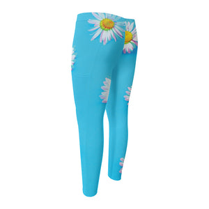 Glitch Daisy Flower Print Men's Compression Pants