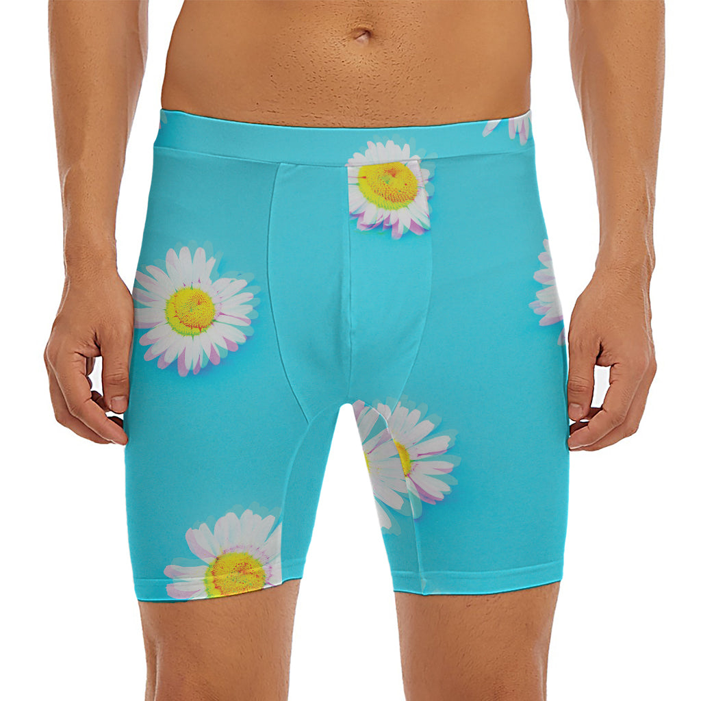 Glitch Daisy Flower Print Men's Long Boxer Briefs