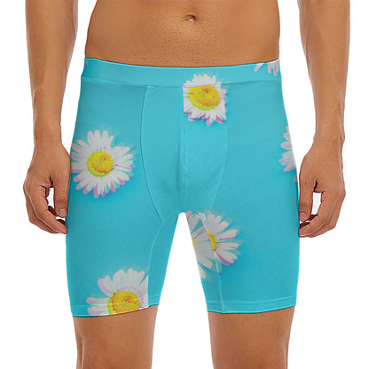 Glitch Daisy Flower Print Men's Long Boxer Briefs