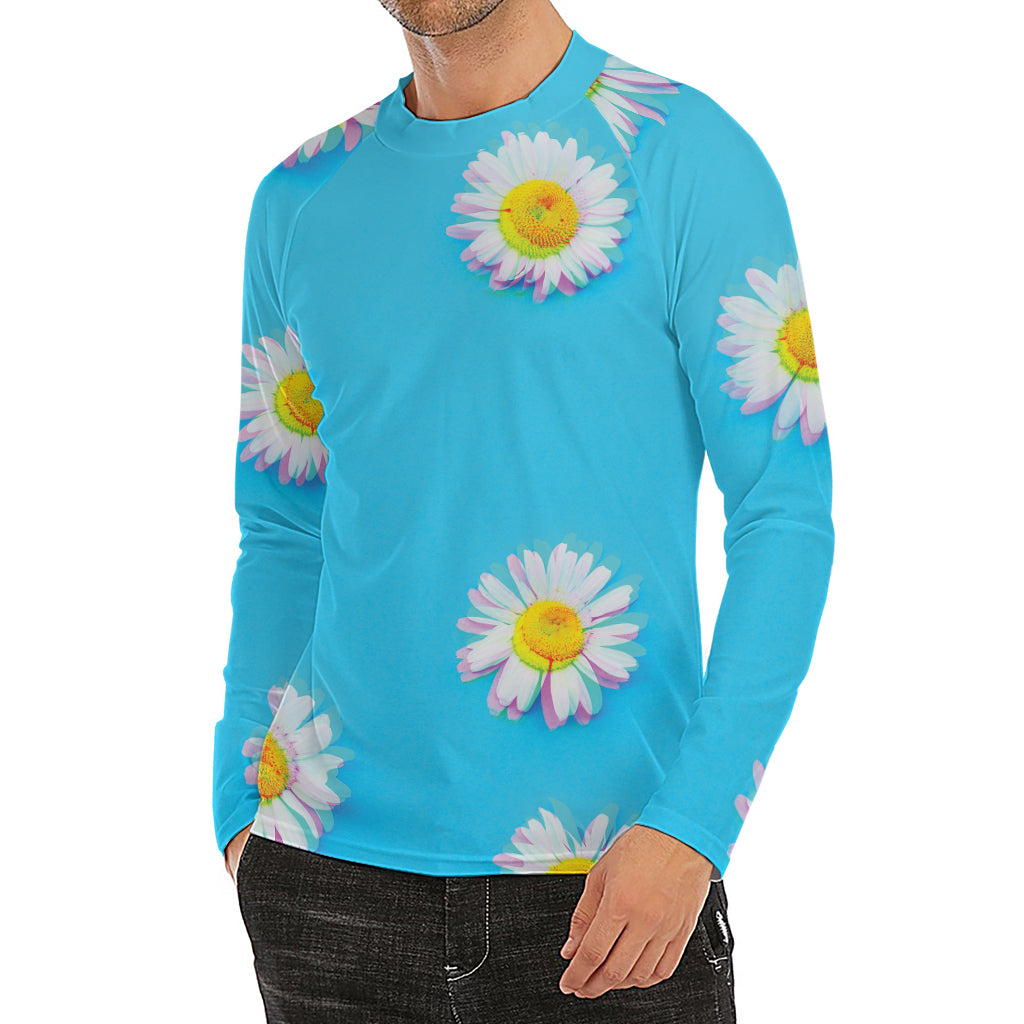 Glitch Daisy Flower Print Men's Long Sleeve Rash Guard
